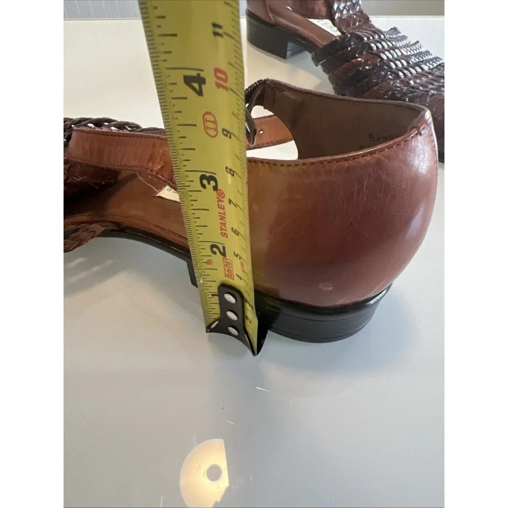 Trotters Woven Leather T-Strap Women' Shoes 8M Brown  Boho Preppy Ankle Strap